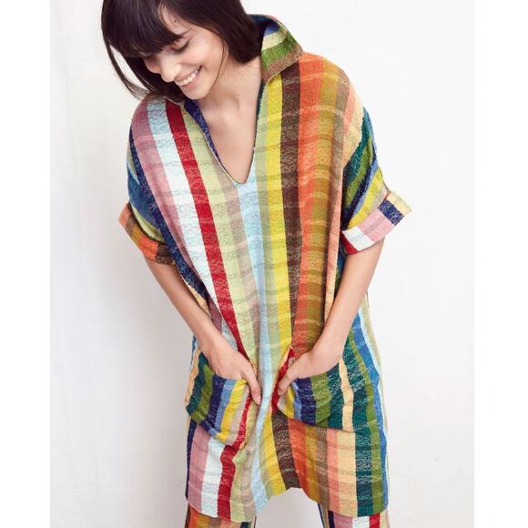 Warm Multi Striped Shift Dress/Tunic size 1/ Small 100% cotton - Picture 3 of 13